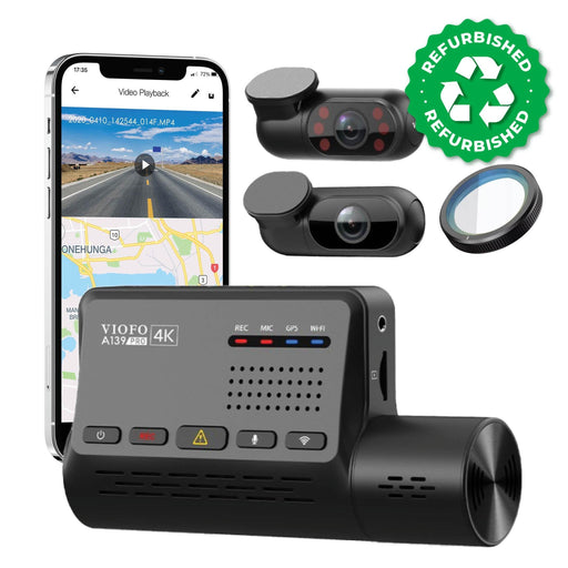 [REFURBISHED] VIOFO A139 Pro 4K 3-Channel Dash Cam with GPS - Dash Cams - {{ collection.title }} - 3-Channel, 4K UHD @ 30 FPS, Adhesive Mount, App Compatible, Bluetooth, CPL Filter, Dash Cams, G-Sensor, GPS, Hardwire Install, Infrared (IR), Loop Recording, Mobile App, Mobile App Viewer, Night Vision, Parking Mode, sale, Security, Super Capacitor, Wi-Fi - BlackboxMyCar