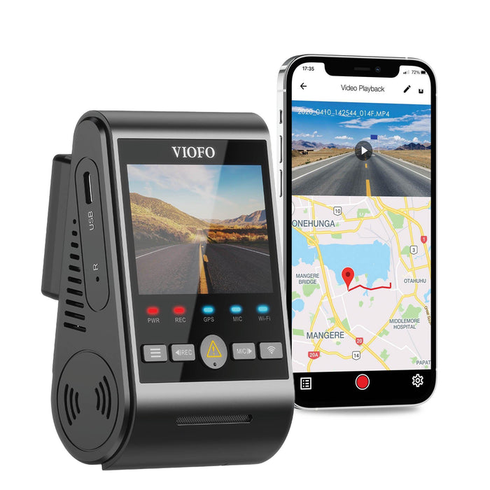 VIOFO A229 2K QHD 1-Channel Dash Cam with GPS - Dash Cams - {{ collection.title }} - 1-Channel, 12V Plug-and-Play, 256GB, 2K QHD @ 30 FPS, Adhesive Mount, App Compatible, Camera Alerts, China, Dash Cams, Display Screen, G-Sensor, GPS, Hardwire Install, Loop Recording, Mobile App, Mobile App Viewer, Night Vision, Parking Mode, Pre-Order, Rear Camera, Security, Super Capacitor, Voice Alerts, Wi-Fi - BlackboxMyCar